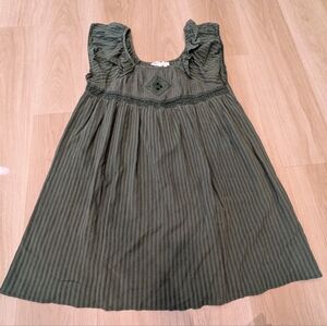 BA&SH Green Uriel Pintucked Cotton Jacquard Mini Dress   size M